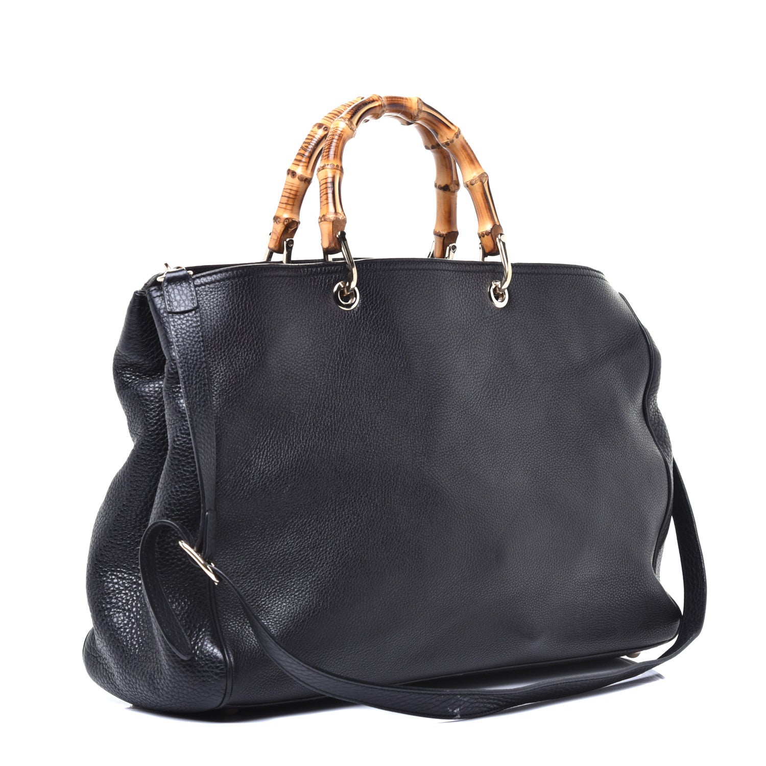 Gucci Calfskin Large Bamboo Shopper Tote Black 3 of 10
