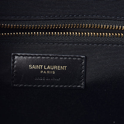 Saint Laurent Grain De Poudre Matelasse Chevron Large Monogram Satchel Black 7 of 11