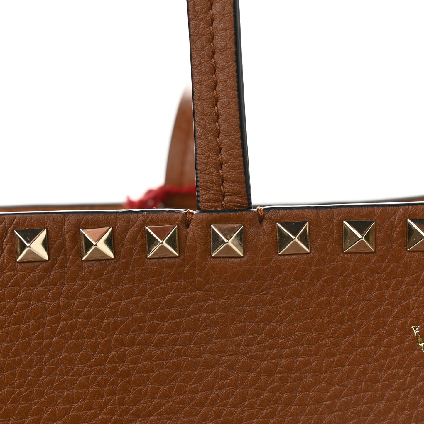 Grained Calfskin Rockstud Shoulder Tote Saddle Brown
