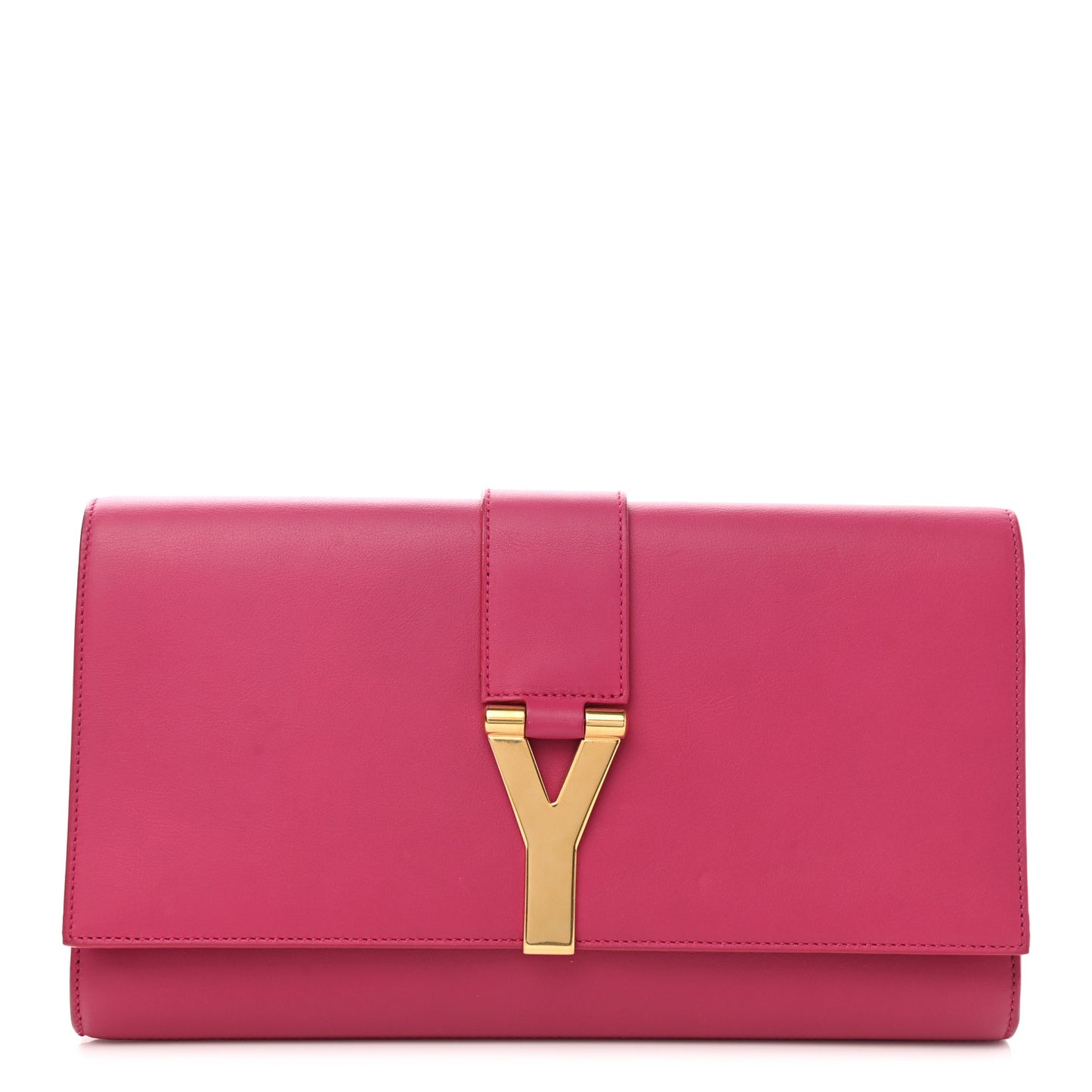 Calfskin Classic Y Ligne Clutch Fuchsia