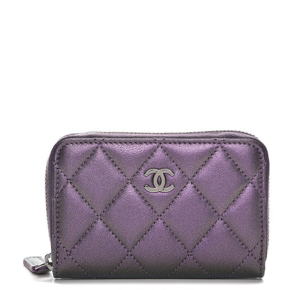 Chanel Metallic Lambskin Quilted Zip Around Coin Purse Wallet Purple 1 of 8