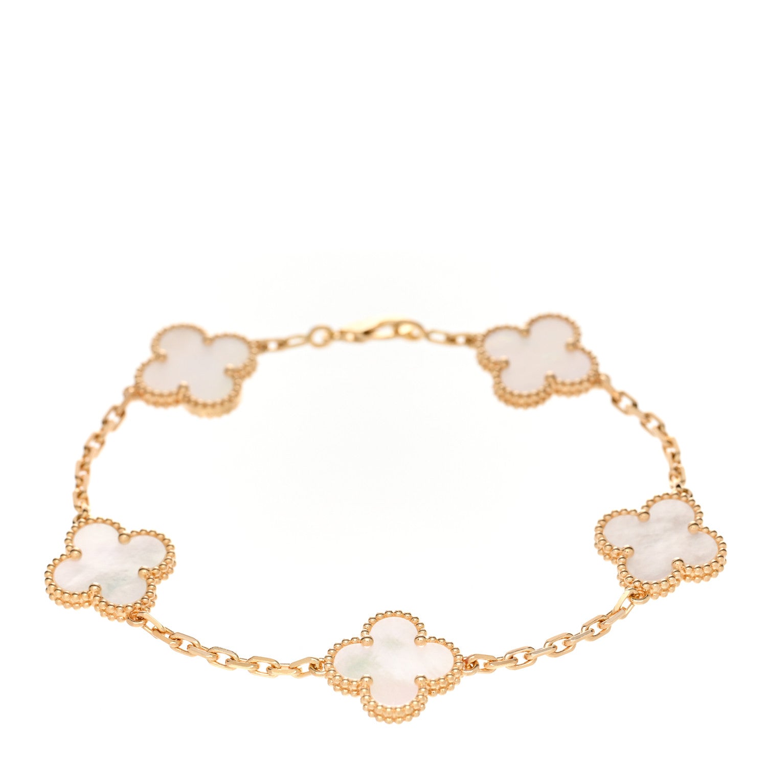 Van Cleef & Arpels 18K Yellow Gold Mother of Pearl 5 Motifs Vintage Alhambra Bracelet 1 of 6