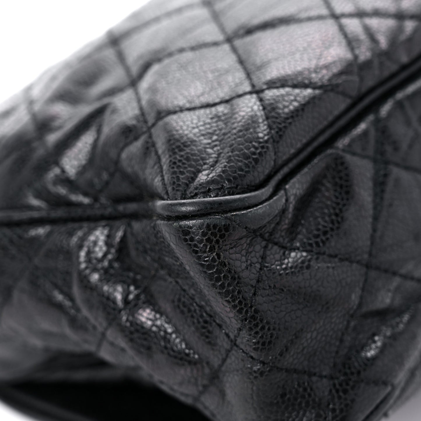 Crumpled Grained Calfskin Quilted Large Shiva Flap Black