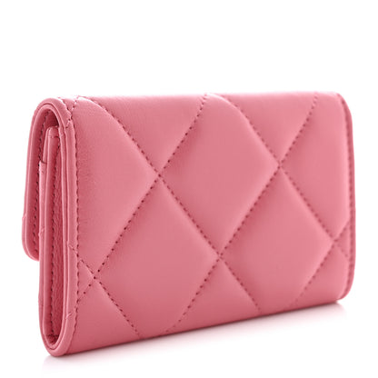 Chanel Shiny Goatskin Quilted Chanel 19 Flap Card Holder Pink 3 of 9