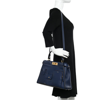 Fendi Vitello Seta Shiny Nappa Medium 3 Pocket Peekaboo Iconic Satchel Blueberry 2 of 10