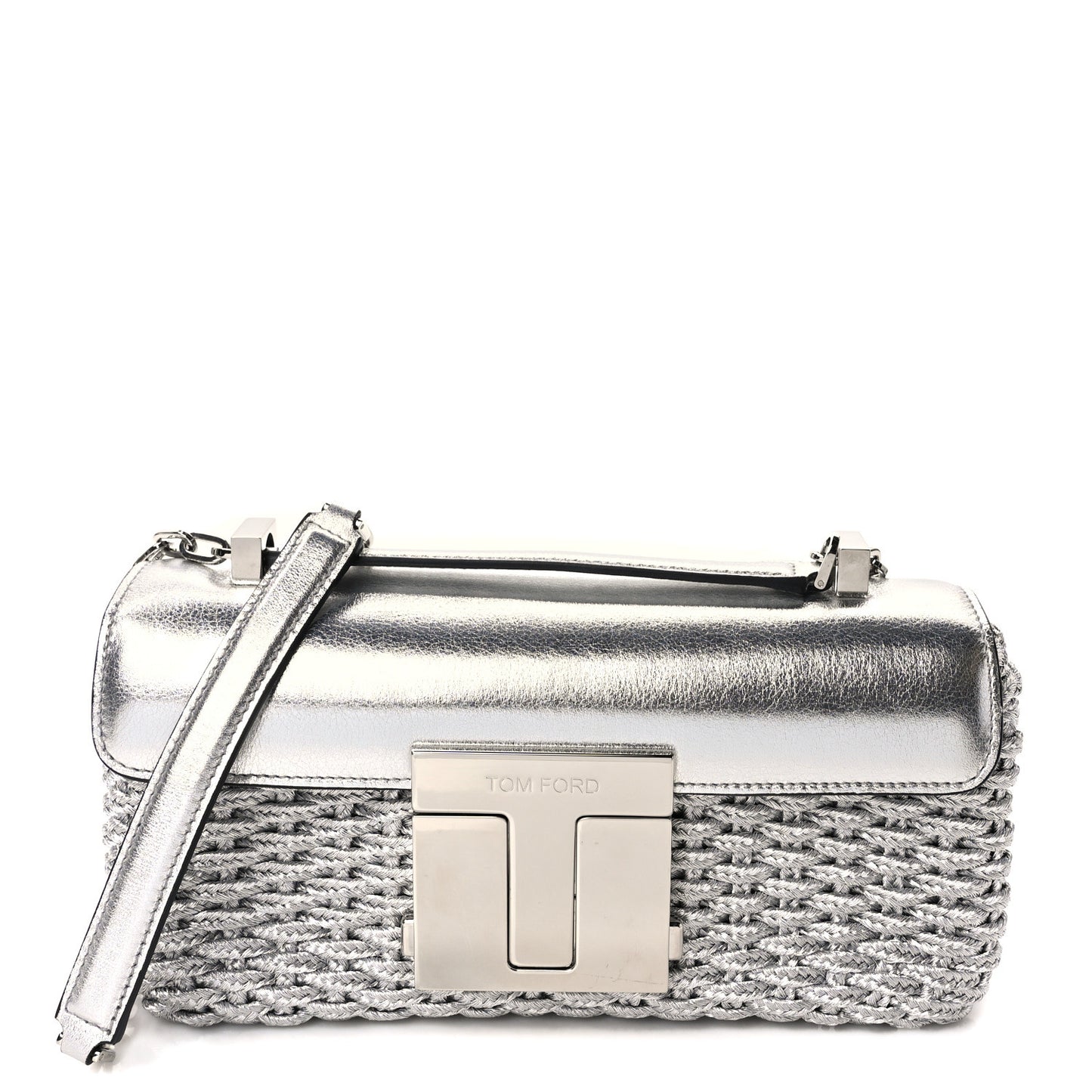 Calfskin Woven Satin Medium 001 Chain Shoulder Bag Silver