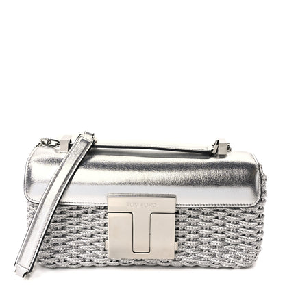 Tom Ford Calfskin Woven Satin Medium 001 Chain Shoulder Bag Silver 1 of 9