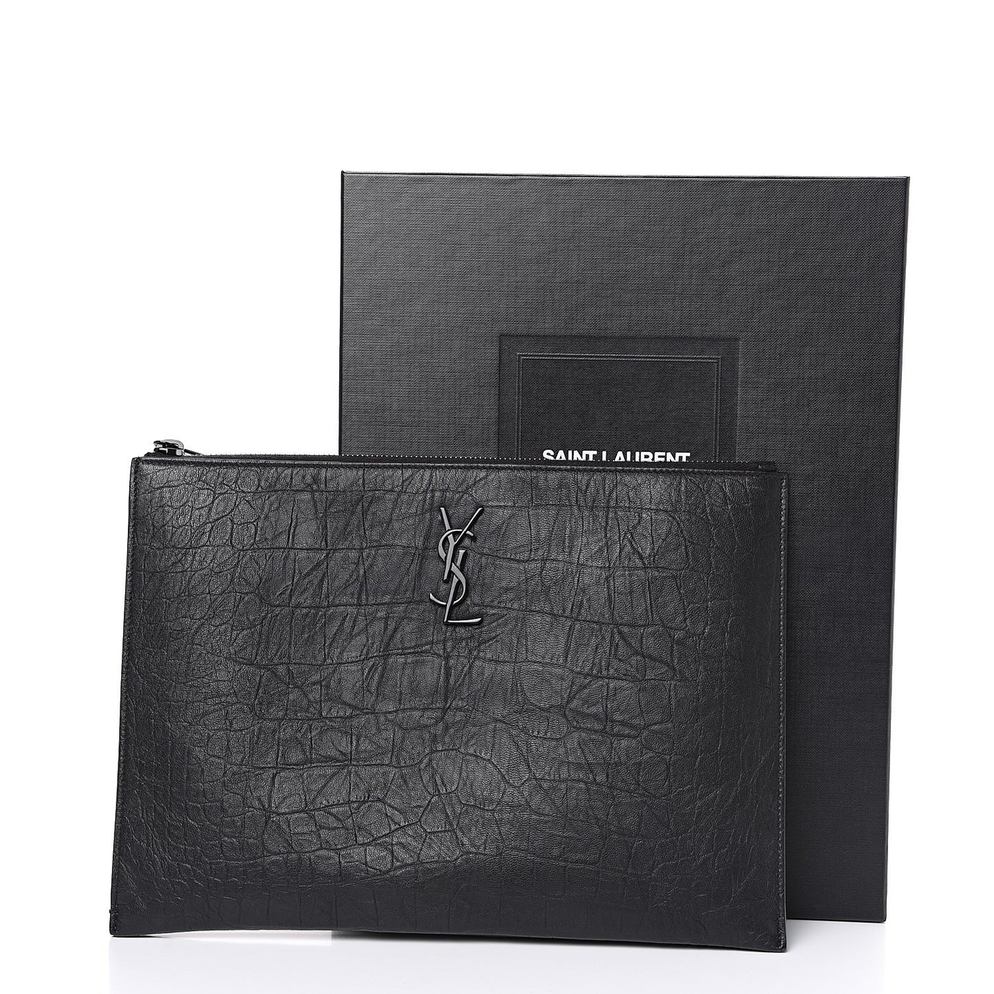 Calfskin Crocodile Embossed Monogram iPad Case Black