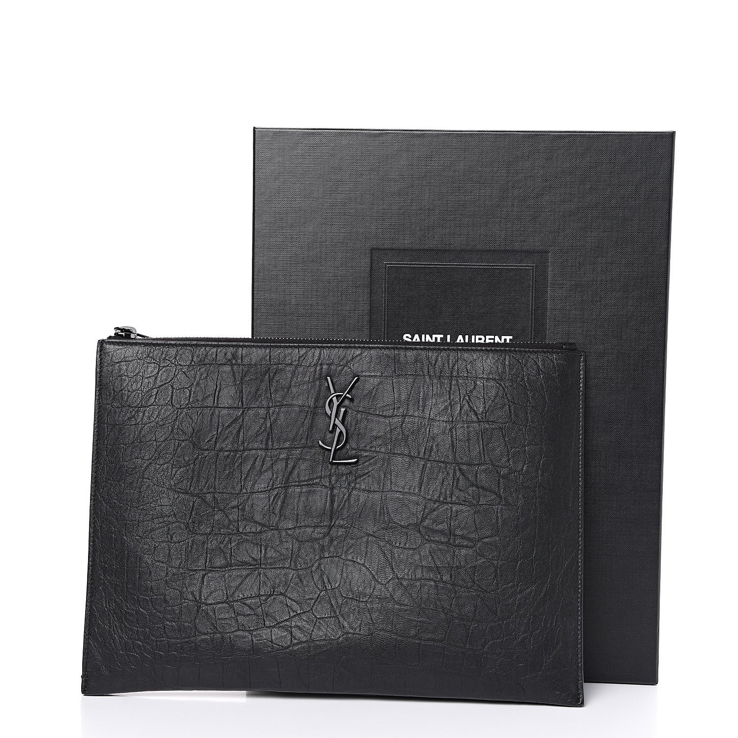 Saint Laurent Calfskin Crocodile Embossed Monogram iPad Case Black 9 of 9