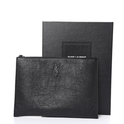 Saint Laurent Calfskin Crocodile Embossed Monogram iPad Case Black 9 of 9