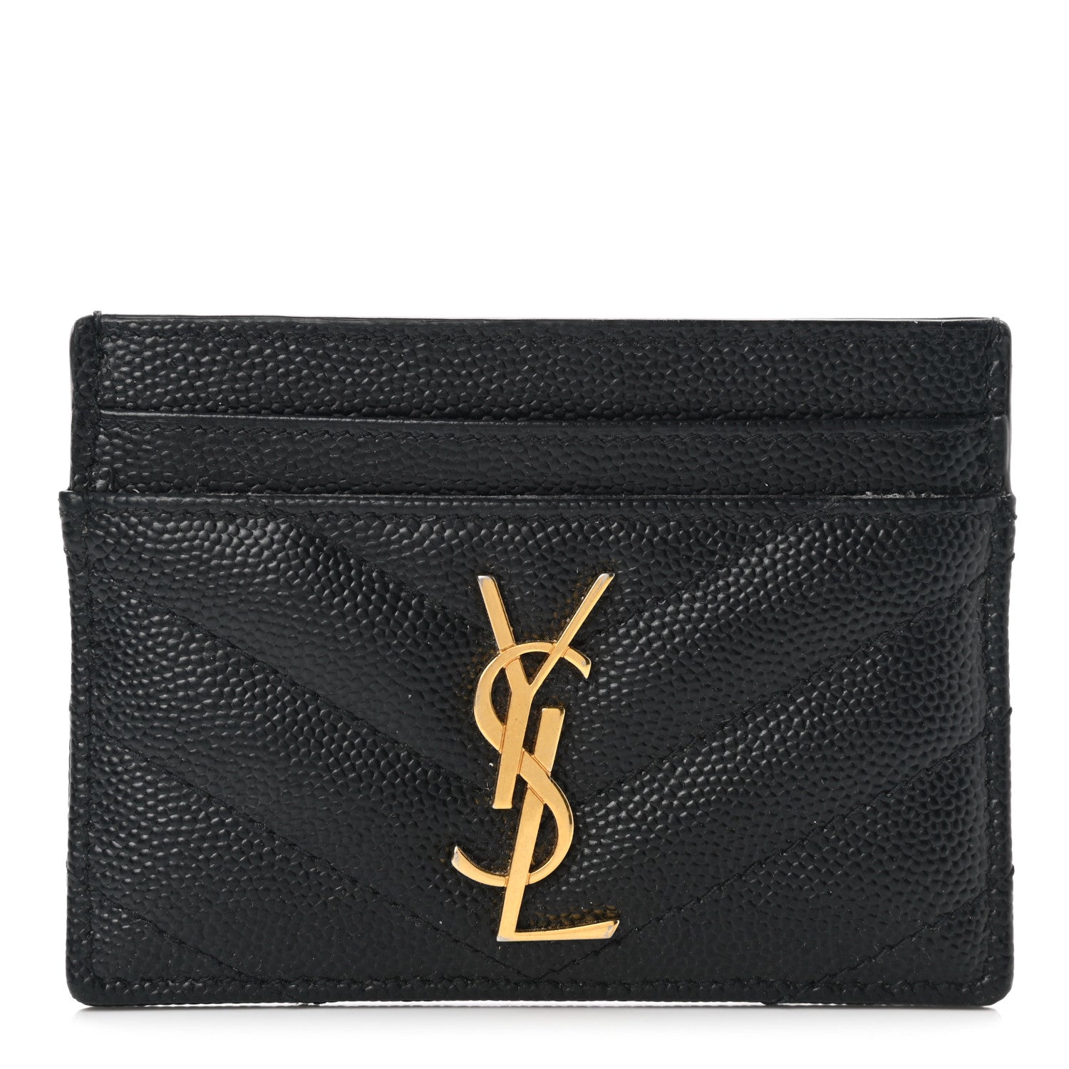 Saint Laurent Grain De Poudre Matelasse Chevron Monogram Credit Card Case Black 1 of 9