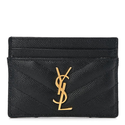Saint Laurent Grain De Poudre Matelasse Chevron Monogram Credit Card Case Black 1 of 9