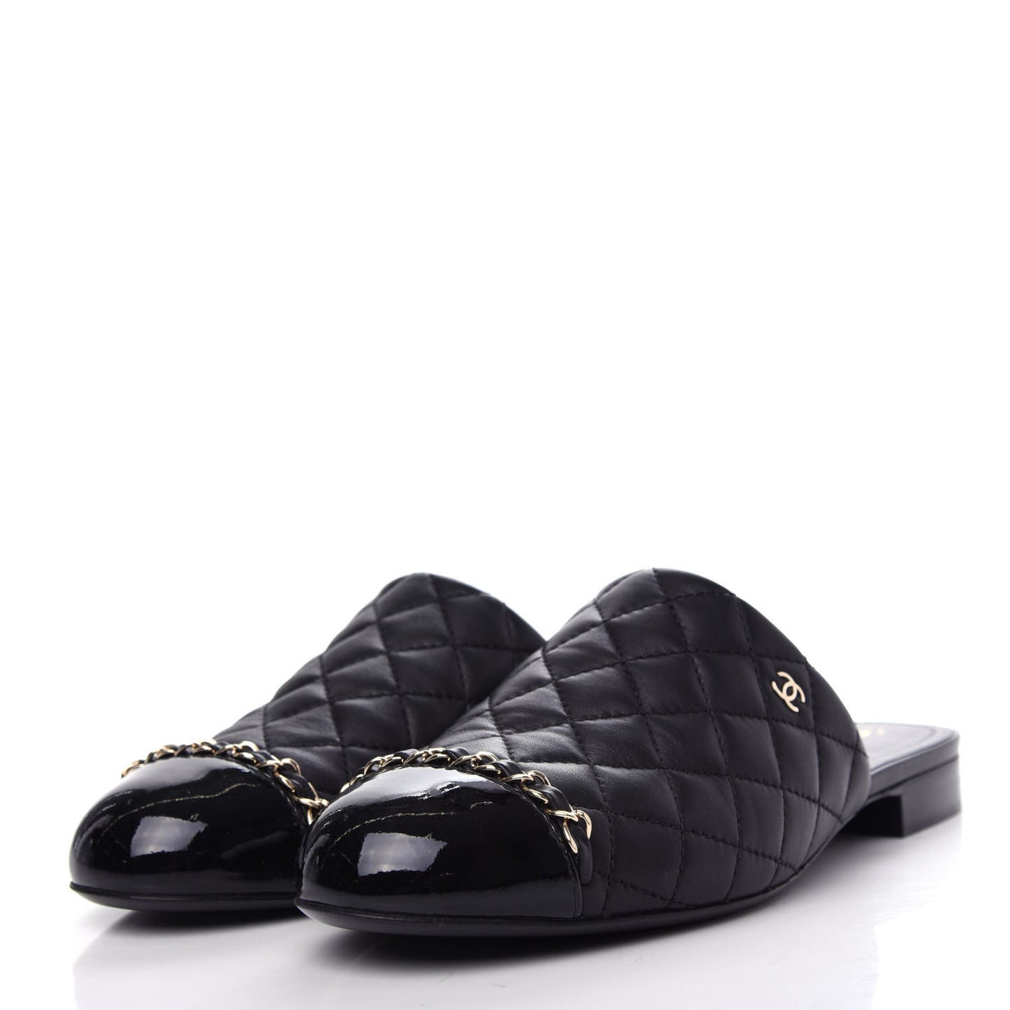 Lambskin Quilted Chain Mules 39 Black