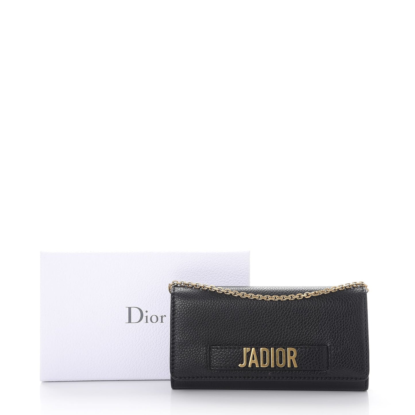 Grained Calfskin J'adior Croisiere Chain Wallet Black