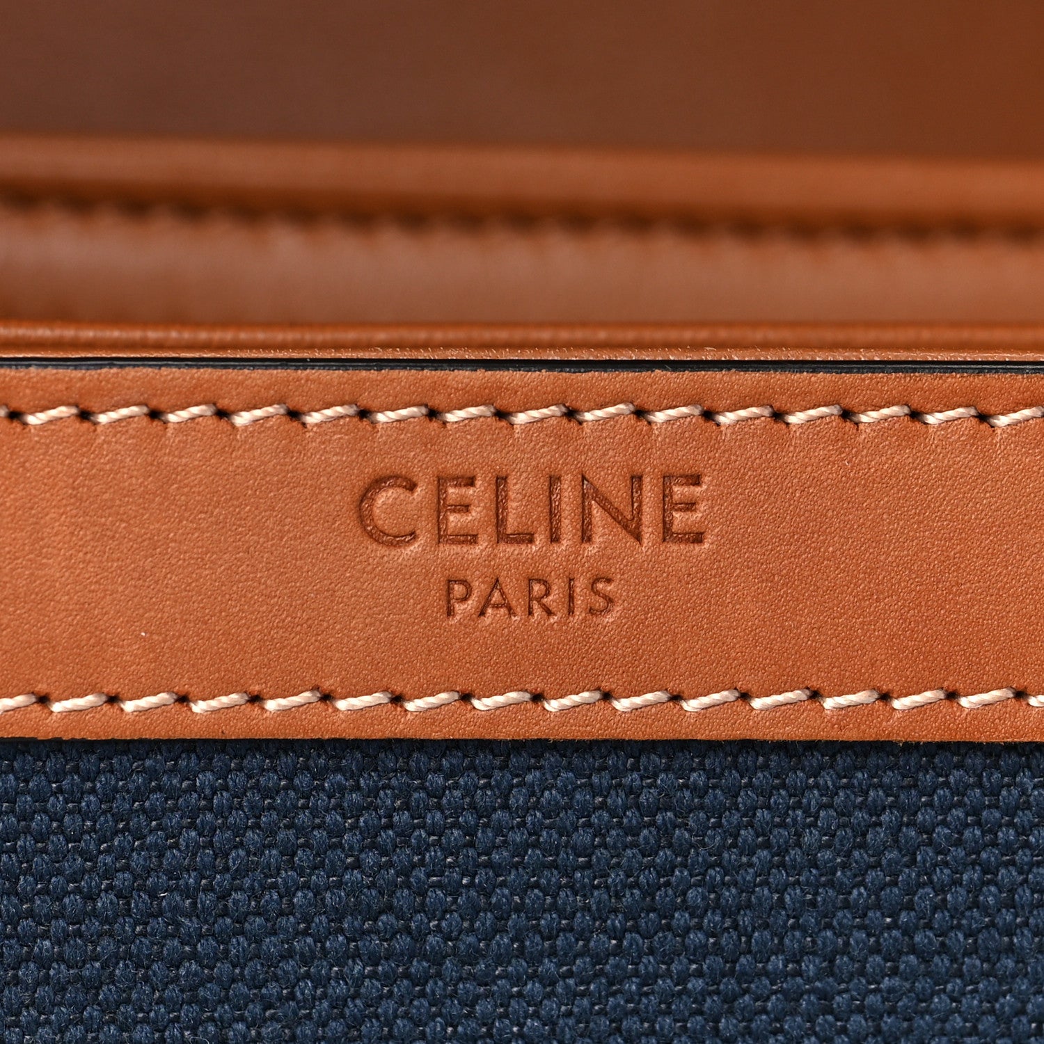 Celine Textile Natural Calfskin Classique Triomphe Navy Tan 6 of 7