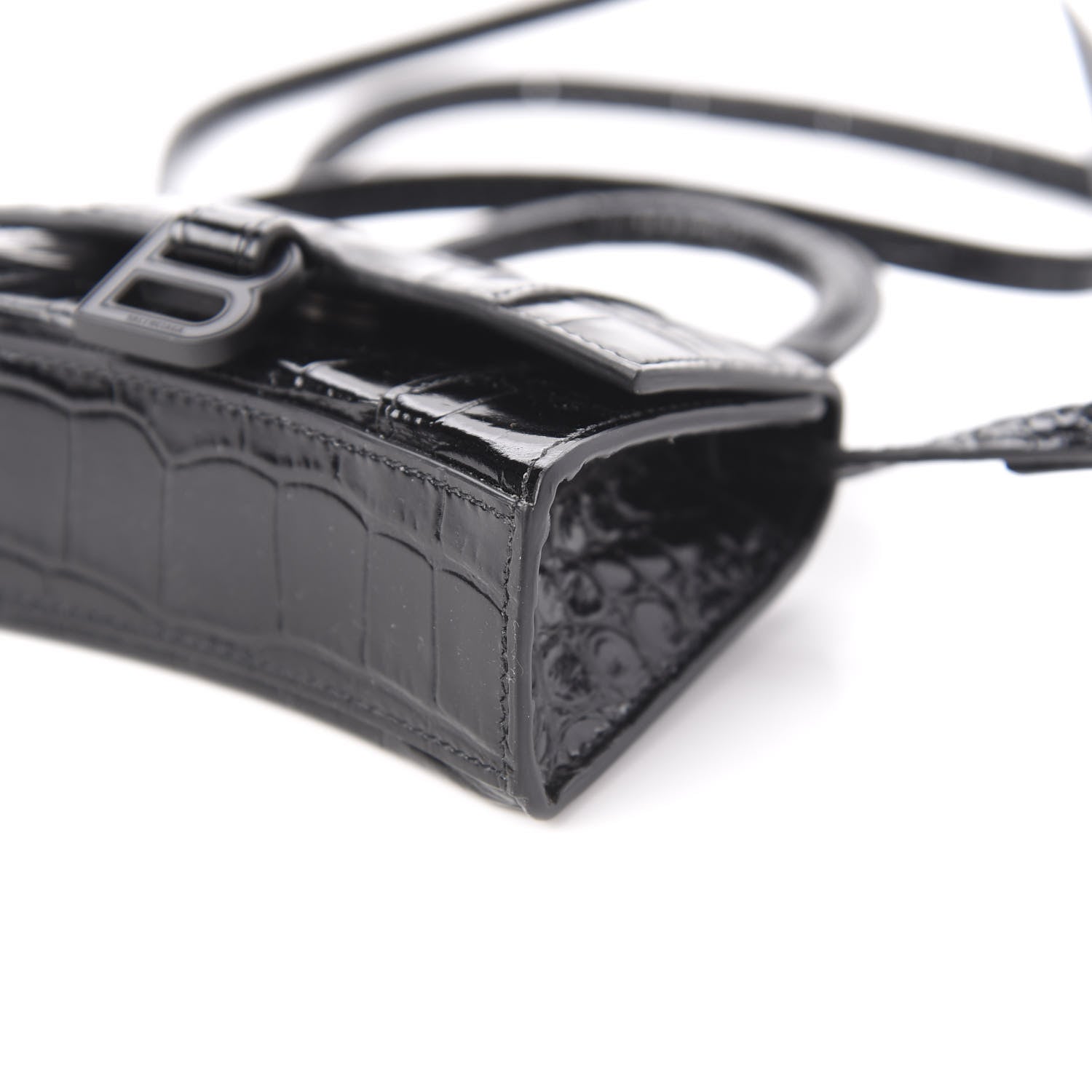 Balenciaga Shiny Calfskin Monochrome Crocodile Embossed Hourglass Top Handle Bag Mini Black 7 of 9