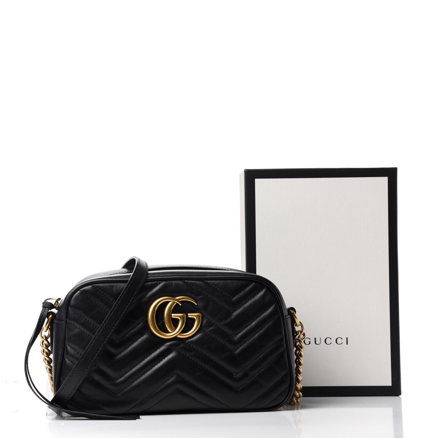 Calfskin Matelasse Small GG Marmont Chain Shoulder Bag Black