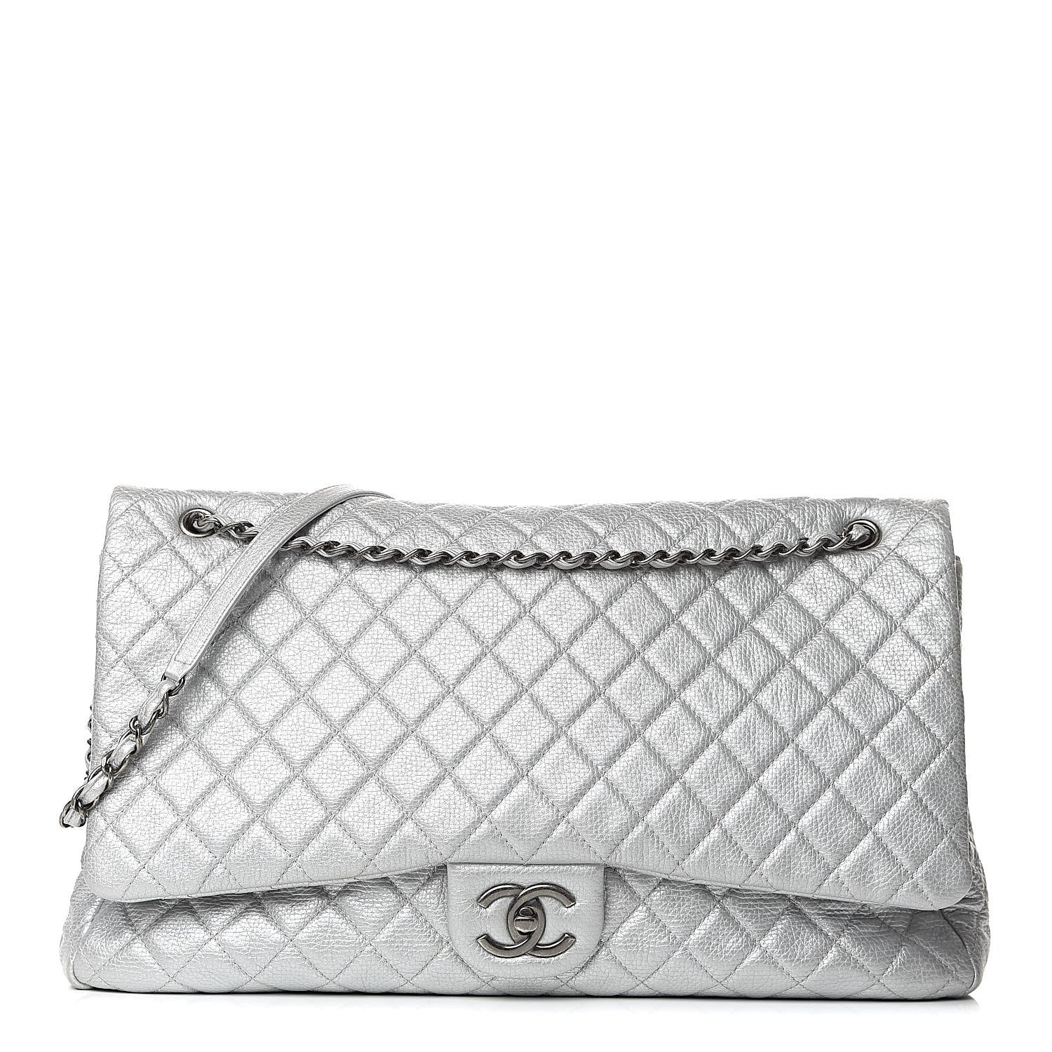 Chanel Metallic Calfskin Quilted XXL Travel Flap Bag Silver 1 of 10