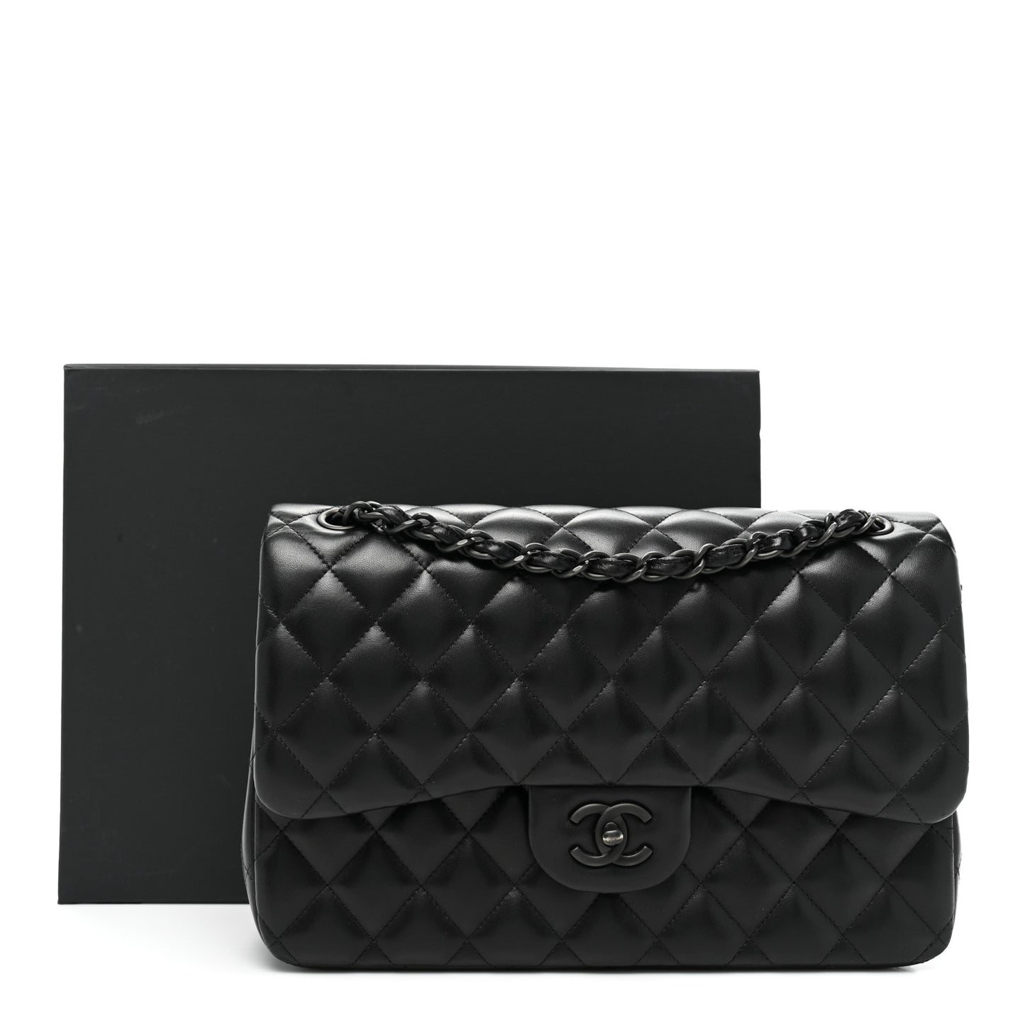 Lambskin Quilted Jumbo Double Flap So Black