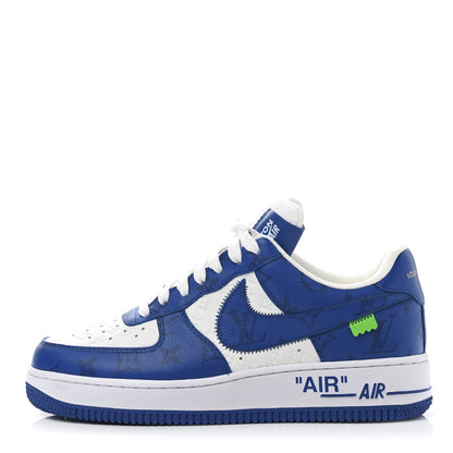 Louis Vuitton X NIKE AIR FORCE 1 Calfskin Monogram Mens Sneakers 7 Blue 1 of 10