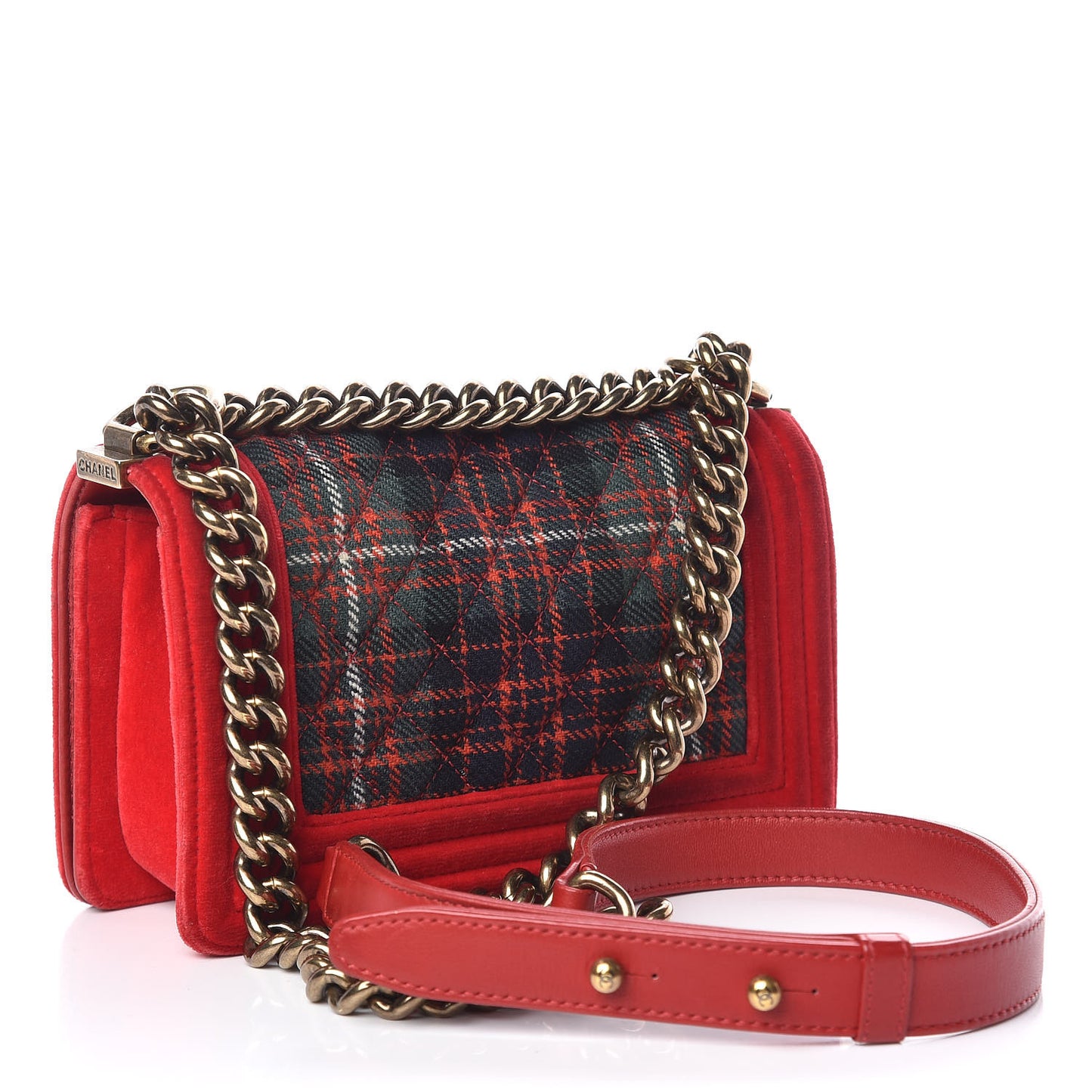 Velvet Plaid Tartan Small Boy Flap Red