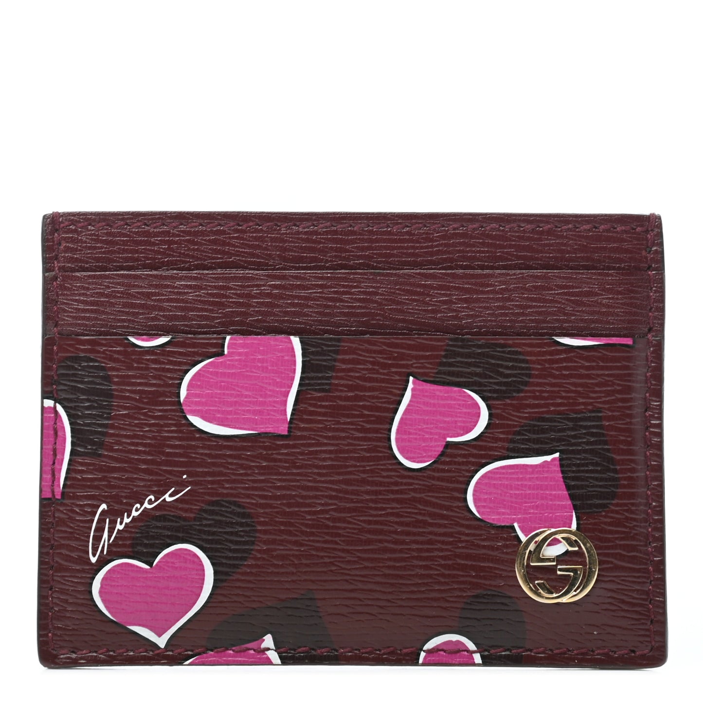 Calfskin Heartbeat Print Card Holder New Wine