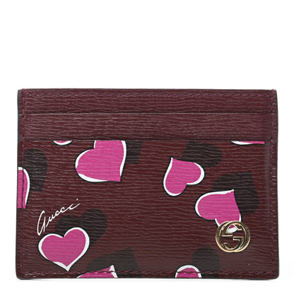 Gucci Calfskin Heartbeat Print Card Holder New Wine 1 of 7