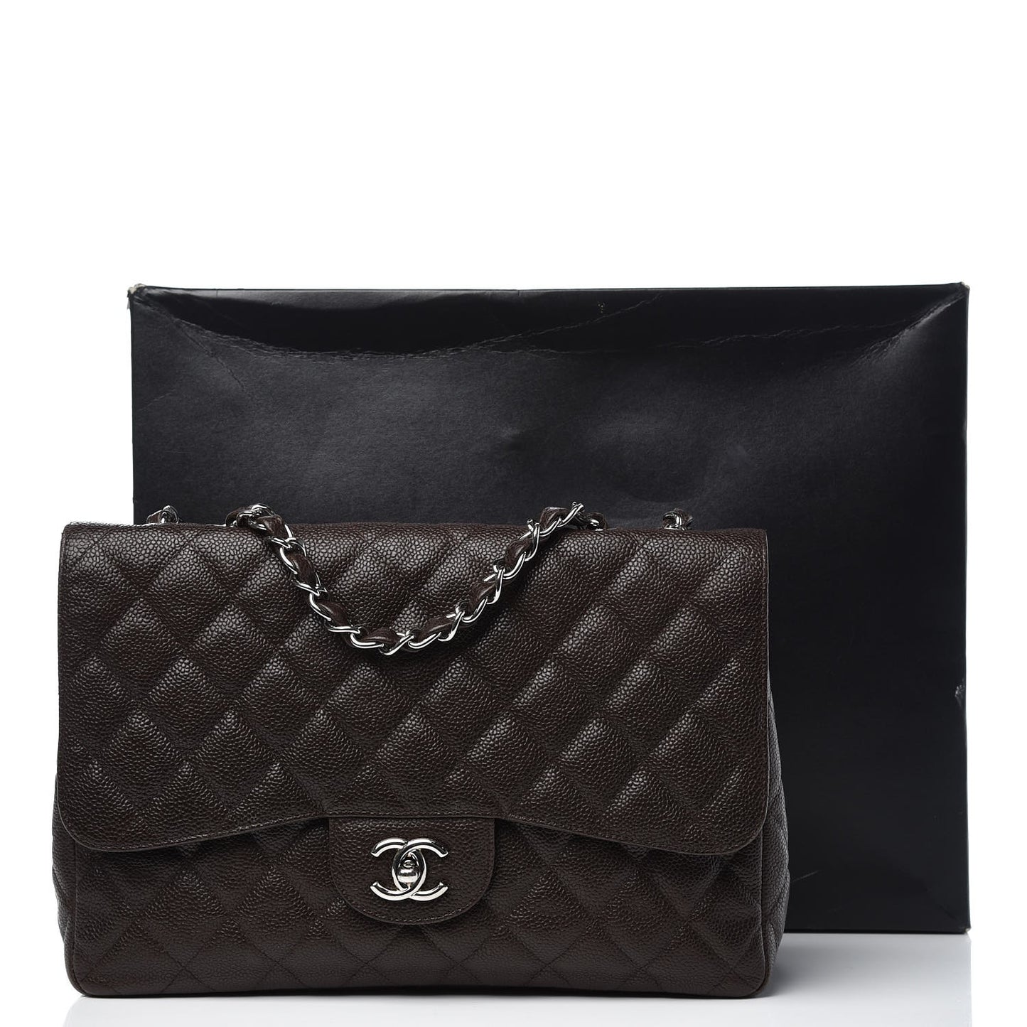 Caviar Quilted Jumbo Single Flap Dark Brown