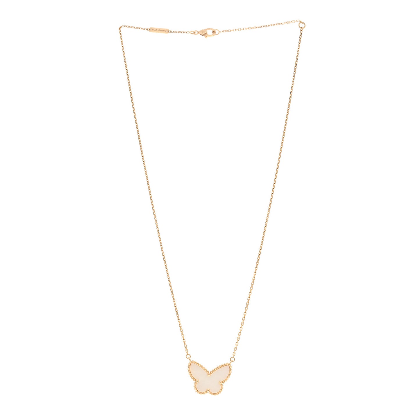 18K Yellow Gold Mother of Pearl Lucky Alhambra Butterfly Pendant Necklace