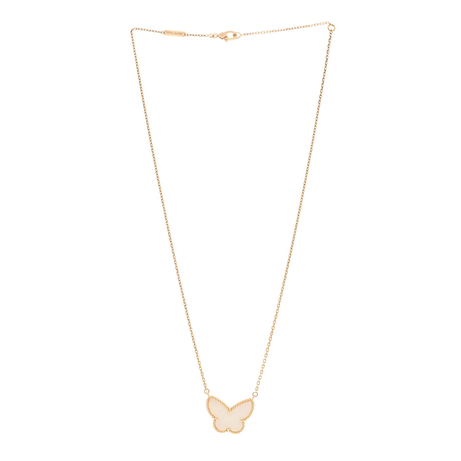 Van Cleef & Arpels 18K Yellow Gold Mother of Pearl Lucky Alhambra Butterfly Pendant Necklace 3 of 4