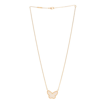 Van Cleef & Arpels 18K Yellow Gold Mother of Pearl Lucky Alhambra Butterfly Pendant Necklace 3 of 4