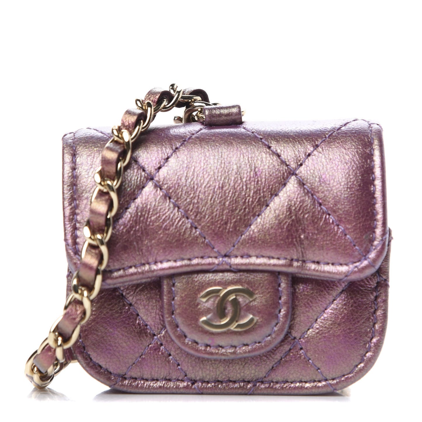 Iridescent Lambskin Quilted Airpods Pro Case Purple
