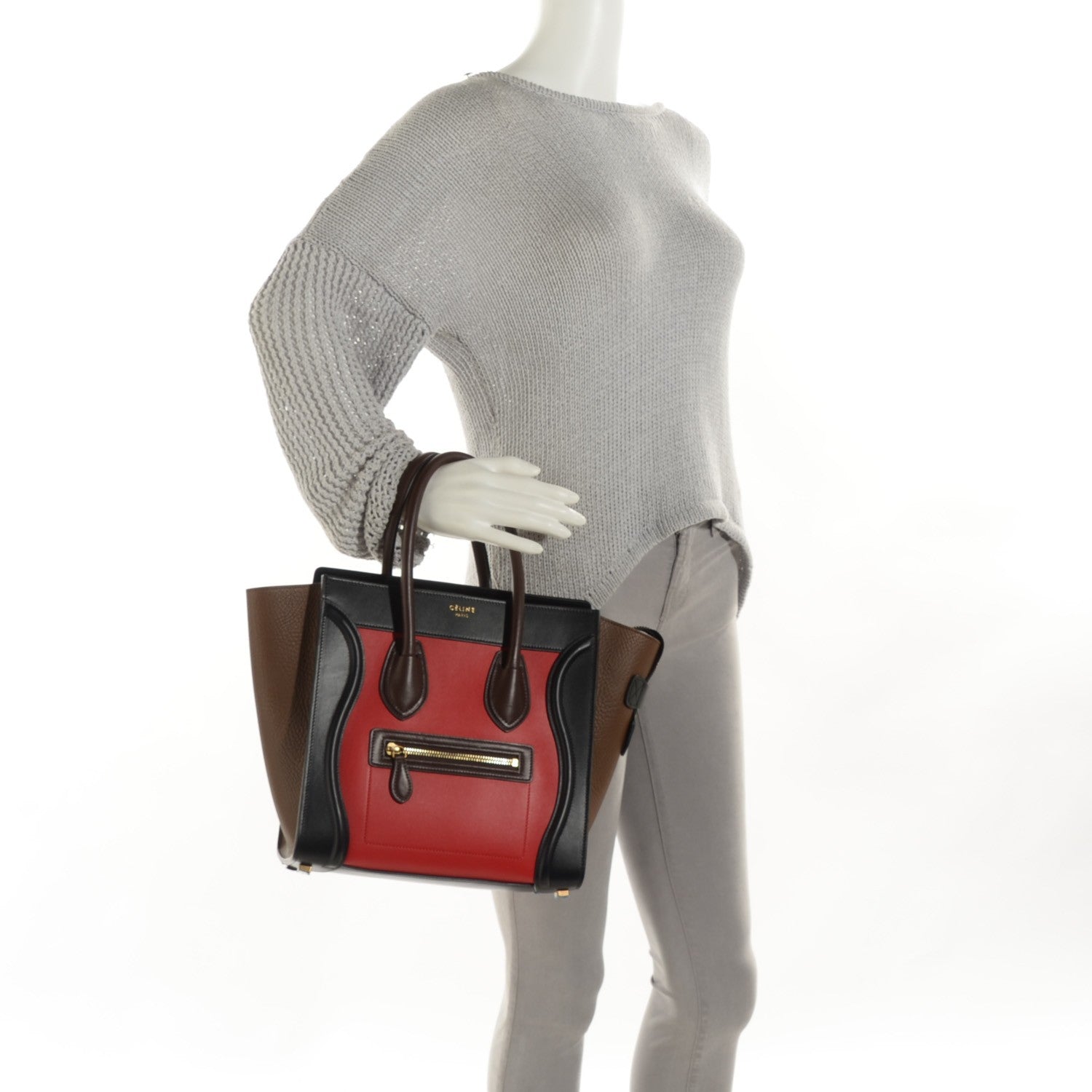 Celine Elephant Calfskin Micro Luggage Bright Red 2 of 8