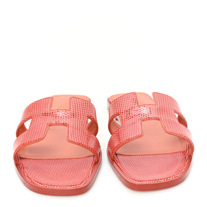 Hermes Lizard Oran Sandals 37 Rouge Coccinel 7 of 10