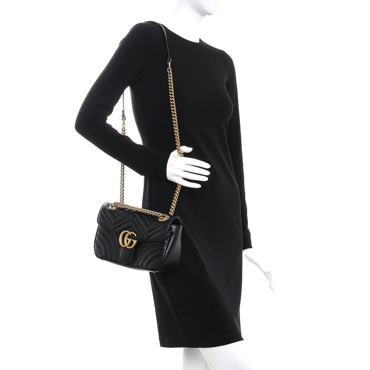 Calfskin Matelasse Small GG Marmont Shoulder Bag Black