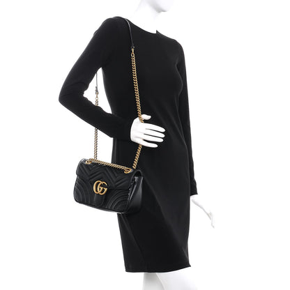 Gucci Calfskin Matelasse Small GG Marmont Shoulder Bag Black 2 of 8