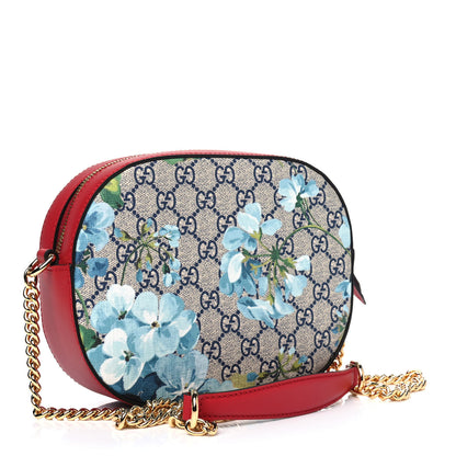 Gucci GG Supreme Monogram Blooms Mini Chain Shoulder Bag Beige Blue Navy Hibiscus Red 2 of 4