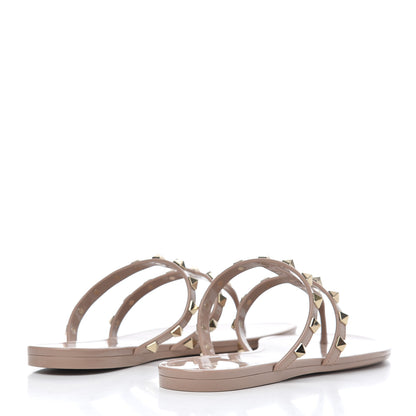 Valentino Garavani PVC Jelly Rockstud Caged Flat Thong Sandals 38 Poudre 4 of 11