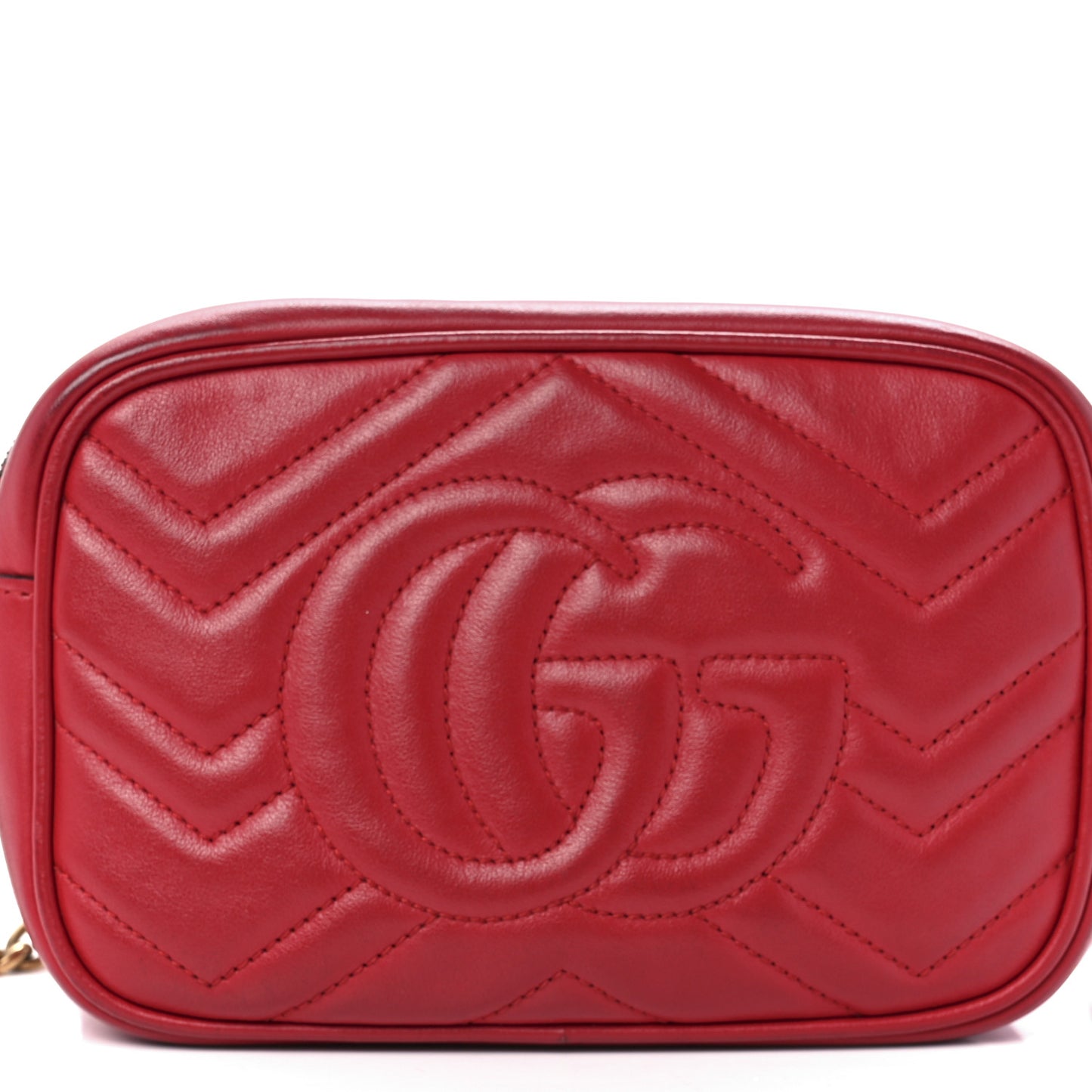 Calfskin Matelasse Mini GG Marmont Chain Shoulder Bag Hibiscus Red