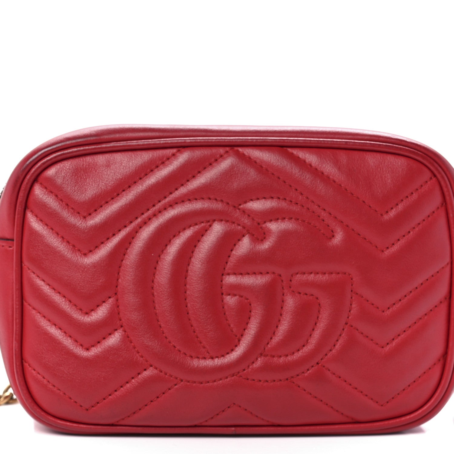 Gucci Calfskin Matelasse Mini GG Marmont Chain Shoulder Bag Hibiscus Red 13 of 13