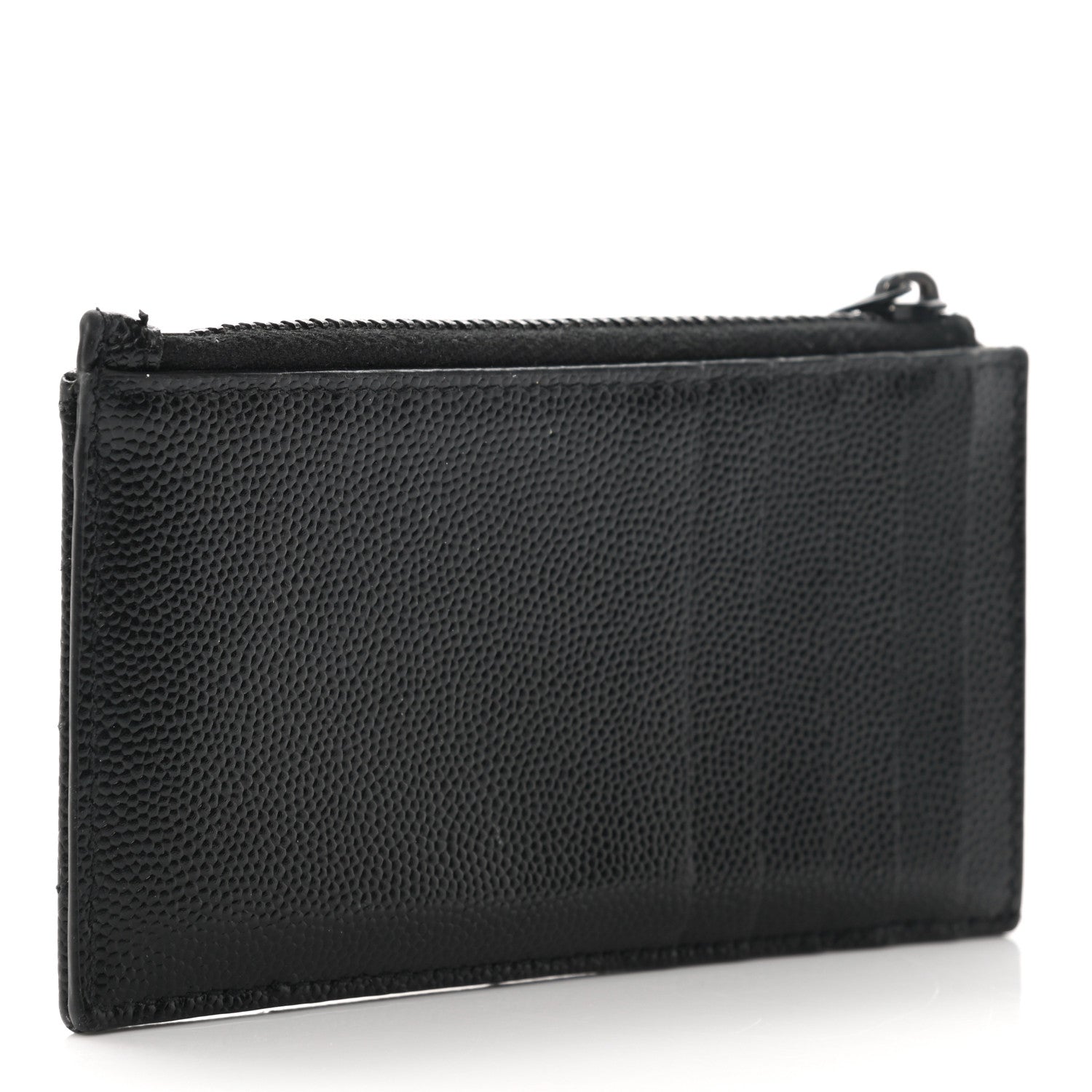 Saint Laurent Grain De Poudre Matelasse Chevron Monogram Fragments Zippered Card Case Black 3 of 8