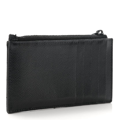 Saint Laurent Grain De Poudre Matelasse Chevron Monogram Fragments Zippered Card Case Black 3 of 8