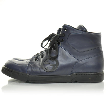 Gucci Leather Mens GG High Top Sneakers 10.5 Navy 2 of 10
