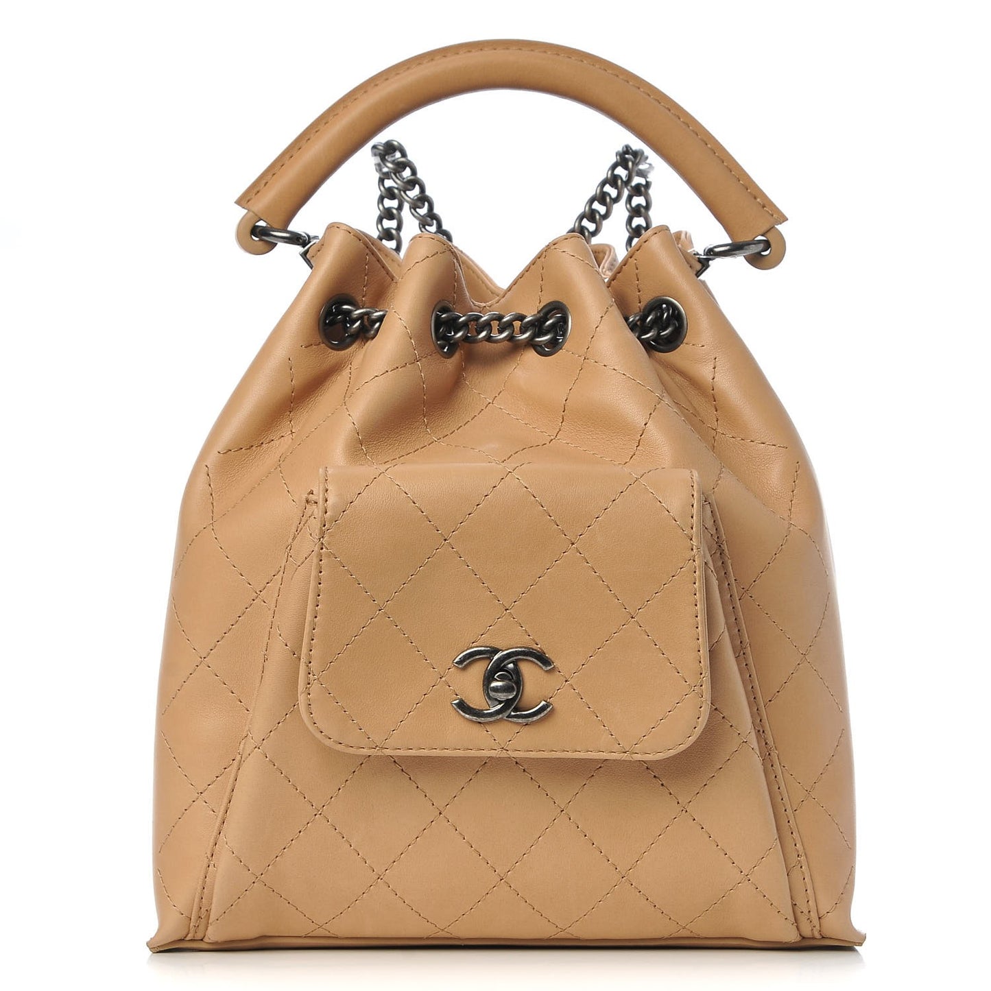 Calfskin Stitched Medium Urban Luxury Drawstring Backpack Beige