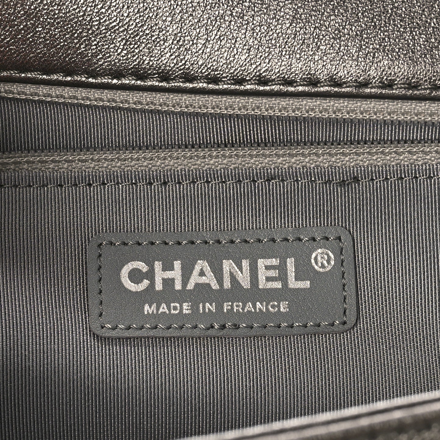 Metallic Lambskin Perforated New Medium Boy Flap Dark Silver