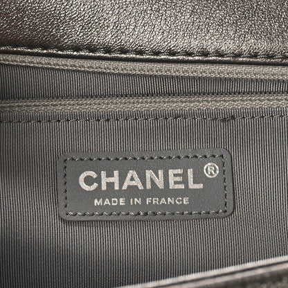 Chanel Metallic Lambskin Perforated New Medium Boy Flap Dark Silver 7 of 12