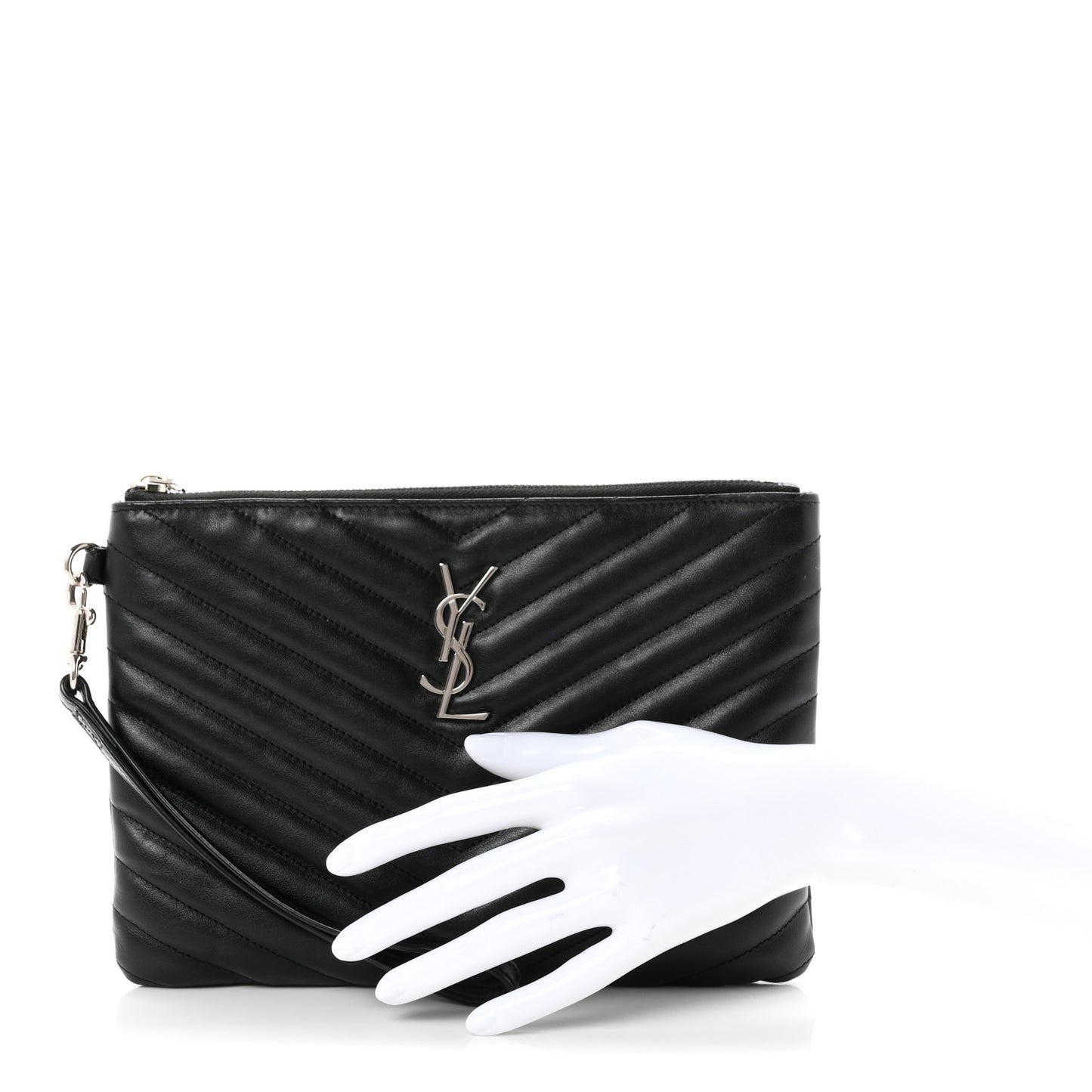Calfskin Matelasse Chevron Monogram A5 Wristlet Black