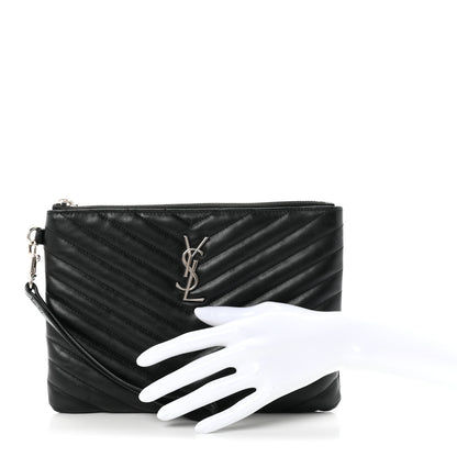Saint Laurent Calfskin Matelasse Chevron Monogram A5 Wristlet Black 2 of 8