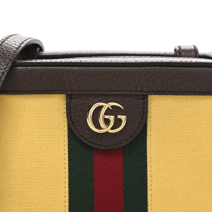 Gucci Canvas Textured Calfskin Web Mini Ophidia Top Handle Shoulder Bag Easy Yellow Dark Brown 8 of 10