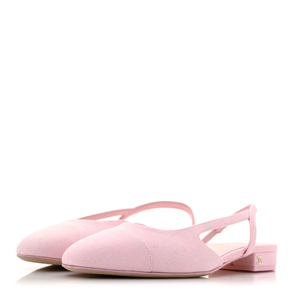 Chanel Denim Cap Toe CC Slingback Flats 37.5 Light Pink 4 of 11
